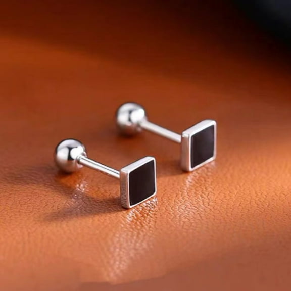 Tiny Black Square Studs Earrings for Women, Silver Stud Earrings, Minimalist Earrings