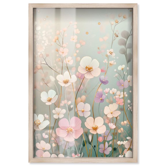 Tiny Blooms I Shadowbox Print Nature Wall Decor by Art Remedy, Blonde Frame, 16 x 24