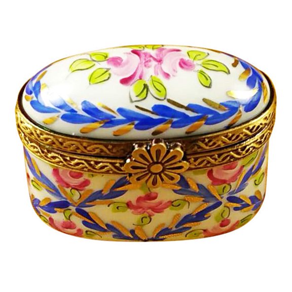Tiny Blue Oval Limoges Box for Collectors Limoges Box Porcelain Figurine