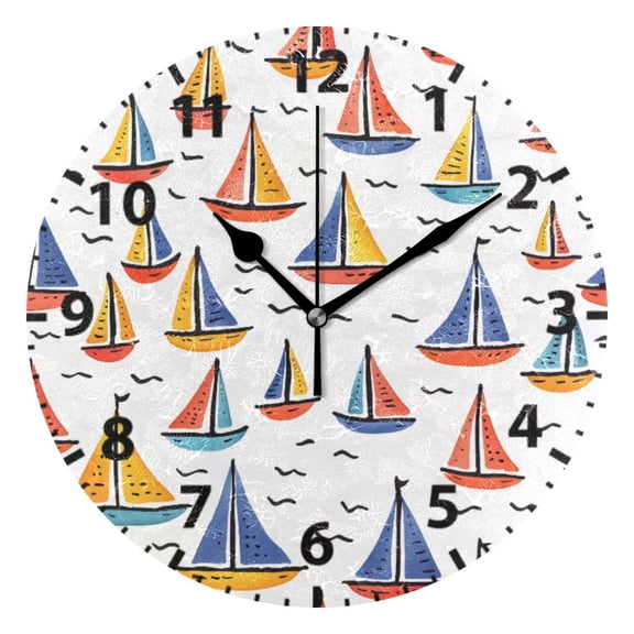 Tiny Boats Pattern Wall Clock 10in Round Artistic Oil Painting Home Decor Desk Table Clock