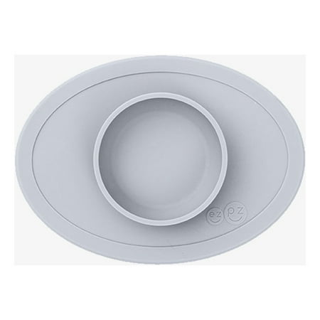 ezpz Tiny Bowl (Pewter) - 100% Silicone Placemat + Bowl - Suctions to the Surface - Designed by a Pediatric Feeding Specialist - 6 Months+