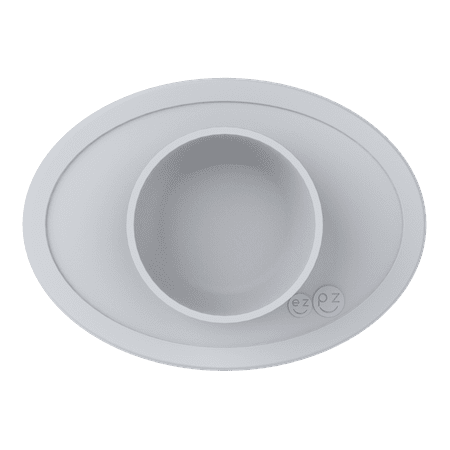 ezpz Tiny Bowl (Pewter) - 100% Silicone Placemat + Bowl - Suctions to the Surface - Designed by a Pediatric Feeding Specialist - 6 Months+