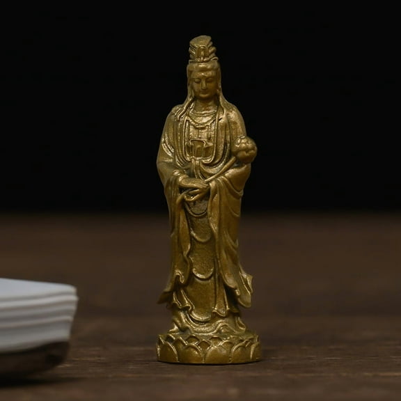 Tiny Brass Mahsthmaprpta Bodhisattva Statue Pocket-Sized Protector of Peace & Serenity, Ideal for Travel & Personal Space