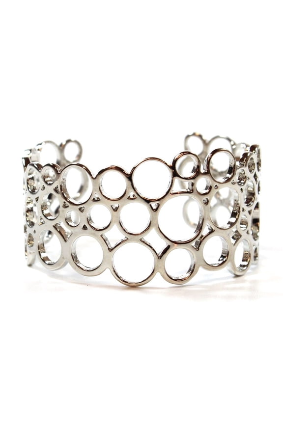 Modern Bubble Pattern Wide Cuff Bracelet - Silver Tone Fashion Statement Jewelry Bracelet Silver