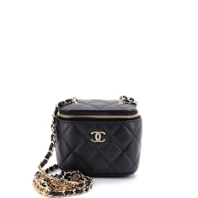 Pre-Owned Tiny CC Link Vanity Case with Chain Quilted Caviar Mini By Rebag