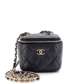 Pre-Owned Tiny CC Link Vanity Case with Chain Quilted Caviar Mini By Rebag