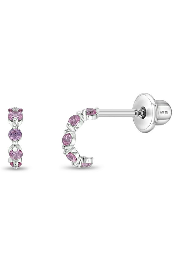 Tiny CZ Hugger Baby / Toddler / Kids Earrings Screw Back - Sterling Silver