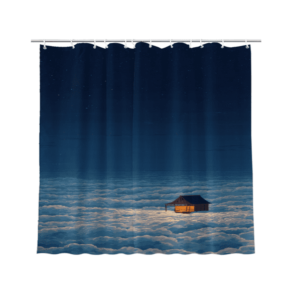 Tiny Cabin Above Cloud Sea Starry Waterproof Polyester Shower Curtain 72 x 72 Inch