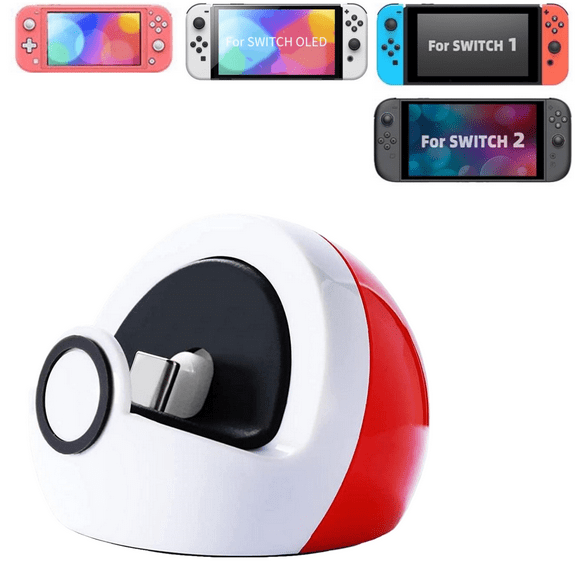 Tiny Charging Stand Compatible with Nintendo Switch/Switch Lite/Switch OLED, Portable Cute Switch Dock Station with USB-C Port for Switch Games, No Projection, Red&White
