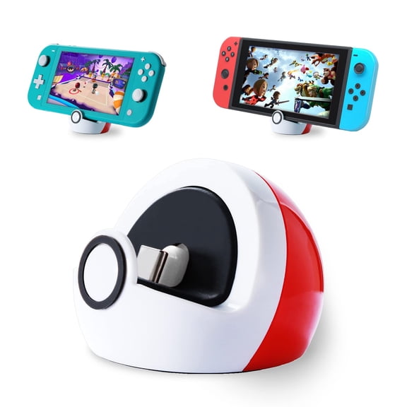 Tiny Charging Stand Compatible with Nintendo Switch/Switch Lite/Switch OLED, Portable Cute Switch Dock Station with USB-C Port for Switch Games, No Projection, Red&White