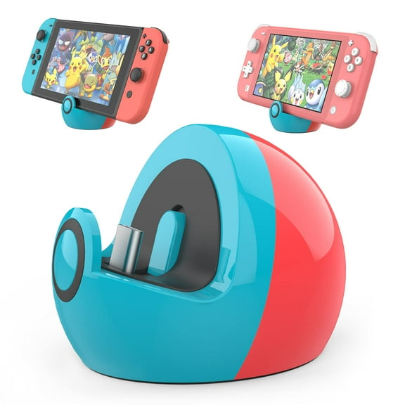 Tiny Charging Stand Compatible with Nintendo Switch/Switch Lite/Switch OLED, Portable Cute Switch Dock Station with USB-C Port for Switch Games, No Projection, Red&White