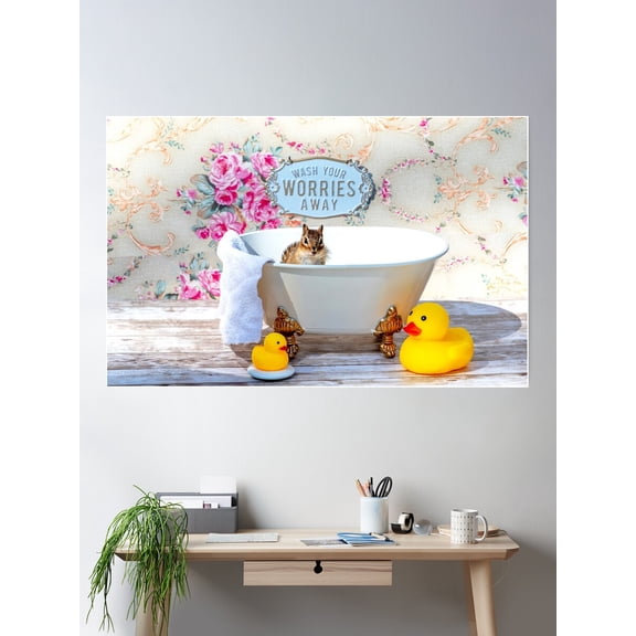 Tiny Chipmunk In A Claw Foot Tub Poster Wall Art, Modern Wall Decor For Living Room Bedroom, 12x18 UNFRAMED