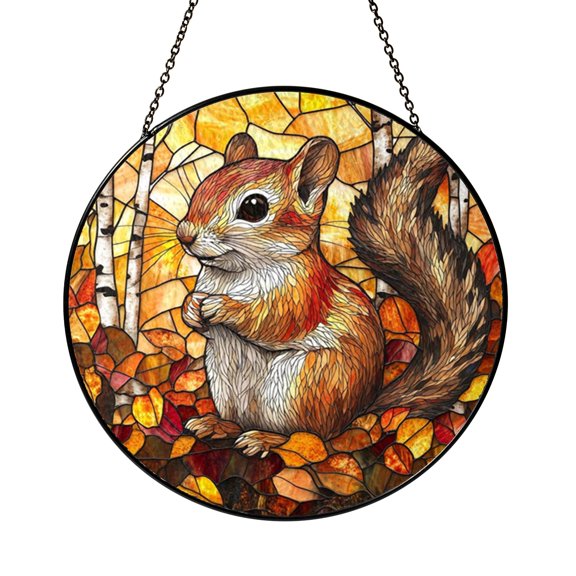Tiny Chipmunk Vibrant Autumn Suncatcher Wall Ornament Room Accent Glass