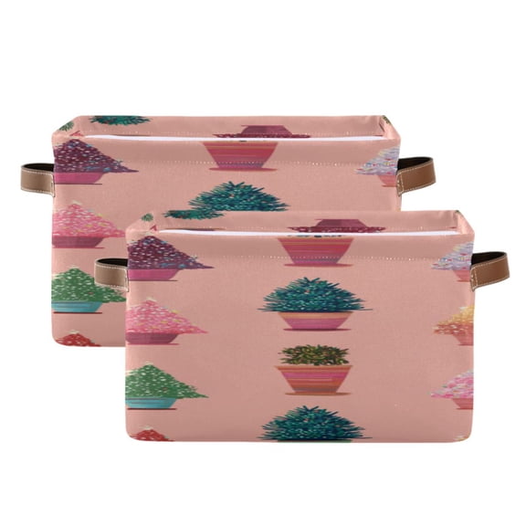 Tiny Christmas Tree in Pot Square Storage Bins with Handles Collapsible Containing Box 2 Packs