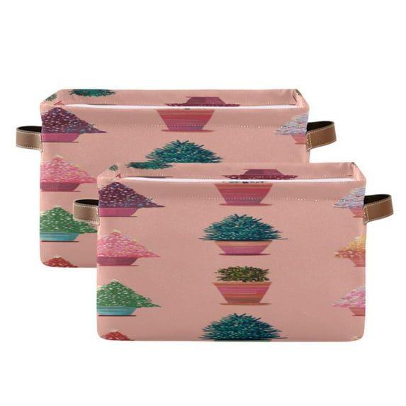 Tiny Christmas Tree in Pot Square Storage Bins with Handles Collapsible Containing Box 2 Packs