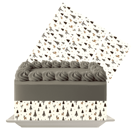 Tiny Christmas Trees Edible Cake Wrap | Minimalist Holiday Icing Sheet | Festive Christmas Cake Decoration