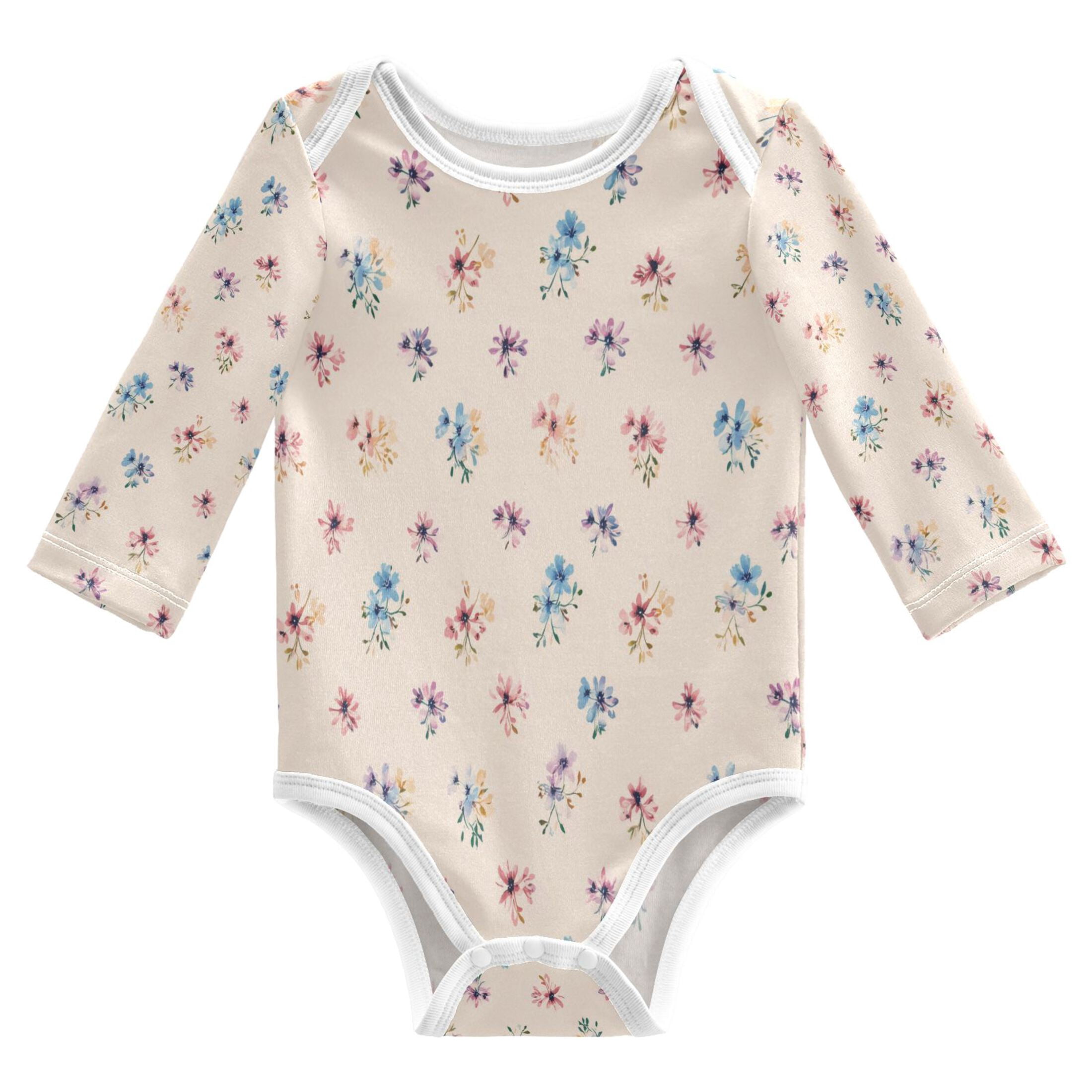 Tiny Colorful Flowers Cream Background Baby's Pure Cotton Bodysuit Long ...