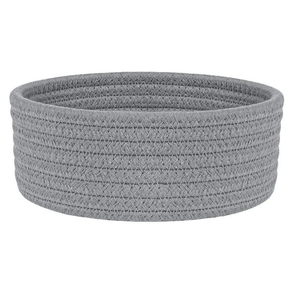 Tiny Cotton Rope Woven Storage Bin, Shallow Oval Basket for Small Items Decorative Organizer, Boho Style Container for Shelves (Grey)