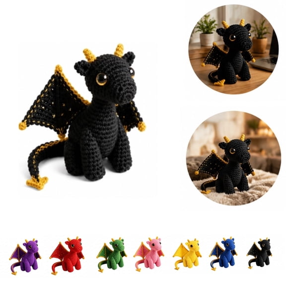 Tiny Crochet Dragon Pocket Hug, Handmade Emotional Support Desk Buddy with Motivational Card, Cute Anxiety Relief Stress Relief Gift for Adults Students Office Workers