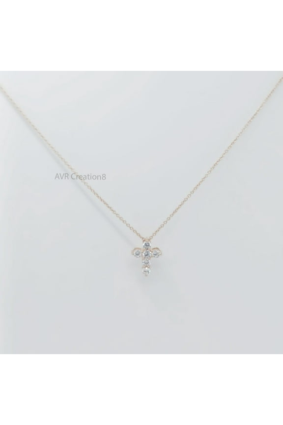 Tiny Cross Diamond Pendant Necklace for Women, 925 Sterling Silver, Dainty Everyday Wear Chain Necklace, Elegant Christian Jewelry, Gift for Her