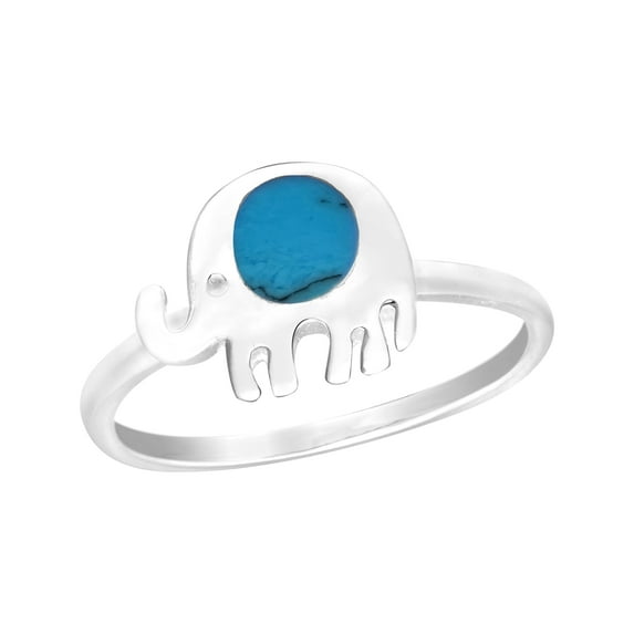 Tiny Cute Little Elephant w/ Simulated Blue Turquoise Sterling Silver Ring for Female Anniversary Size - 6