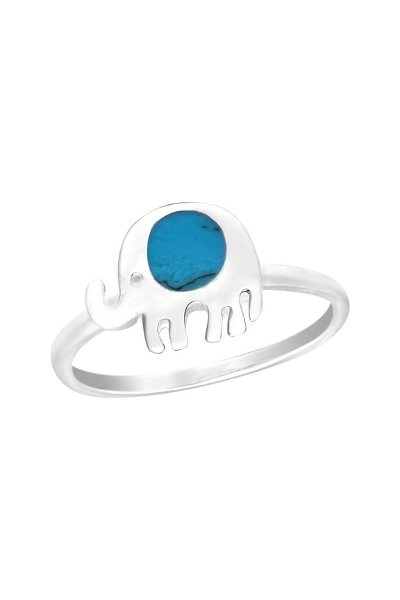 Tiny Cute Little Elephant w/ Simulated Blue Turquoise Sterling Silver Ring for Female Anniversary Size - 8