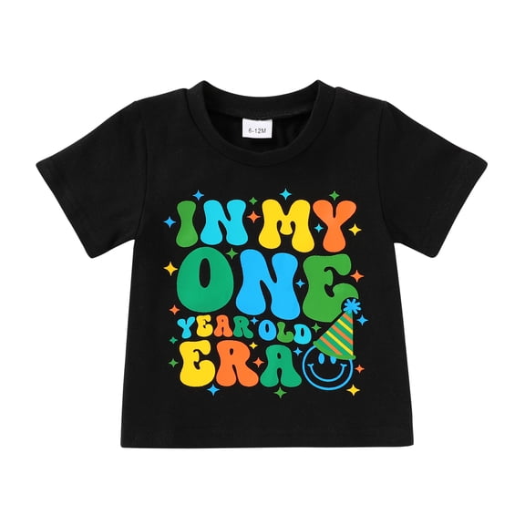 Tiny Cutey 1st Birthday Outfit Boy Toddler T-Shirt Clothes 1 Year Old Summer Short Sleeve Top for 6-12 Months