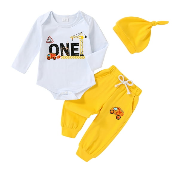 Tiny Cutey Baby Boy 1st Birthday Outfit Fall Winter Long Sleeve Bodysuit Romper Pants Hat Coming Home Outfit Clothes Set for 12-18 Months