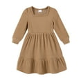 thumbnail image 1 of Tiny Cutey Baby Girl Dress Clothes Fall Long Sleeve Square Neck Solid Vintage Dresses Outfit Set for 3-4T, 1 of 8