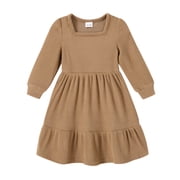 Tiny Cutey Baby Girl Dress Clothes Fall Long Sleeve Square Neck Solid Vintage Dresses Outfit Set for 3-4T