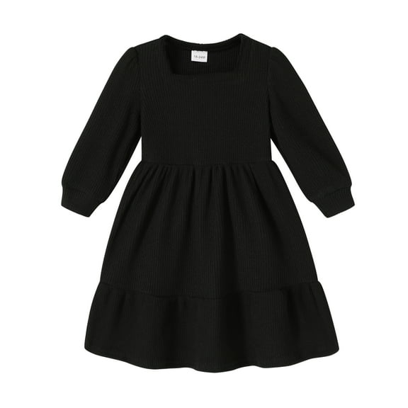 Tiny Cutey Baby Girl Dress Clothes Fall Long Sleeve Square Neck Solid Vintage Dresses Outfit Set for 3-4T