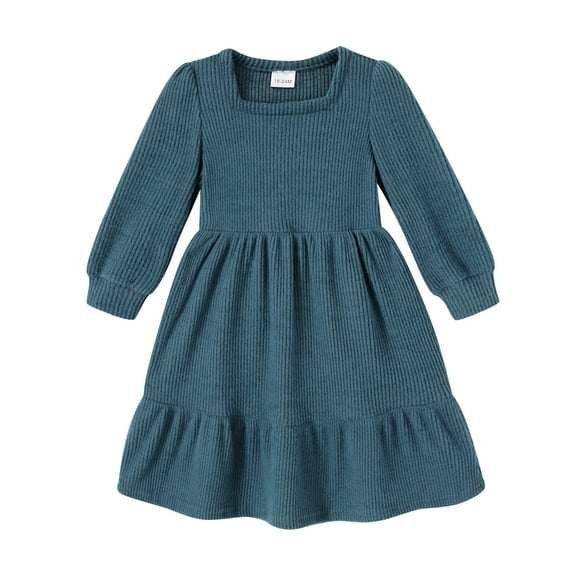 Tiny Cutey Baby Girl Dress Clothes Fall Long Sleeve Square Neck Solid Vintage Dresses Outfit Set for 6-7T