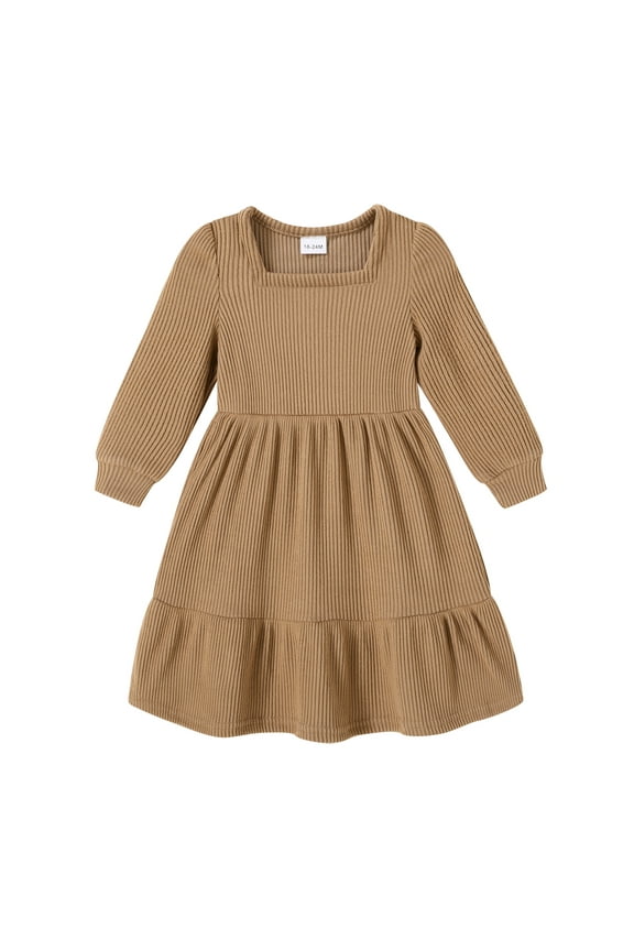 Baby Girl Dress Clothes Fall Long Sleeve Square Neck Solid Vintage Dresses Outfit Set for 6-7T