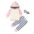 thumbnail image 1 of Tiny Cutey Baby Girls Winter Clothes Set Long Sleeve Striped Hoodie Sweatshirt Pants Outfit for Newborn Infant Toddler Babies for 0-3 Months, 1 of 7