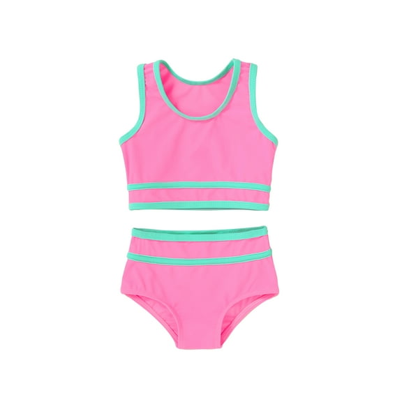 Tiny Cutey Girl Tankini Swimsuit Kid Summer Sleeveless Vest Top Bikini Bathing Suits Set 2pcs for 6-7T