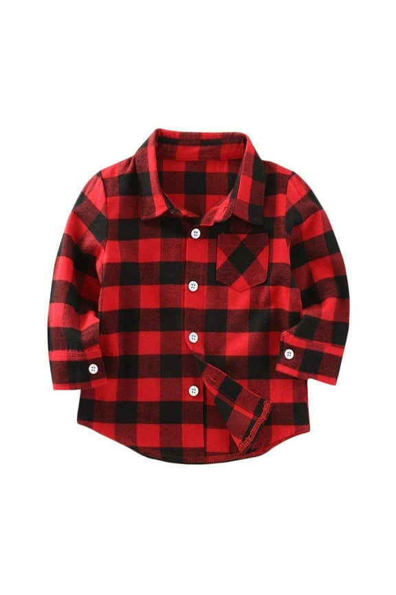 Kid Little Boy Christmas Red Long Sleeve Button Down Plaid Flannel Shirt,2-3T