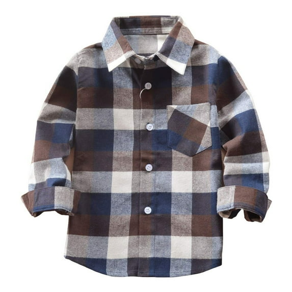 Tiny Cutey Kids Little Boys Girls Baby Long Sleeve Button Down Plaid Flannel Shirt Top Clothes for 18-24 Months