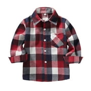 Tiny Cutey Kids Little Boys Girls Baby Long Sleeve Button Down Plaid Flannel Shirt Top Clothes for 3-4T