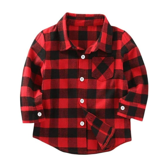 Tiny Cutey Kids Little Boys Girls Baby Long Sleeve Button Down Red Plaid Flannel Shirt Top for 8-9T