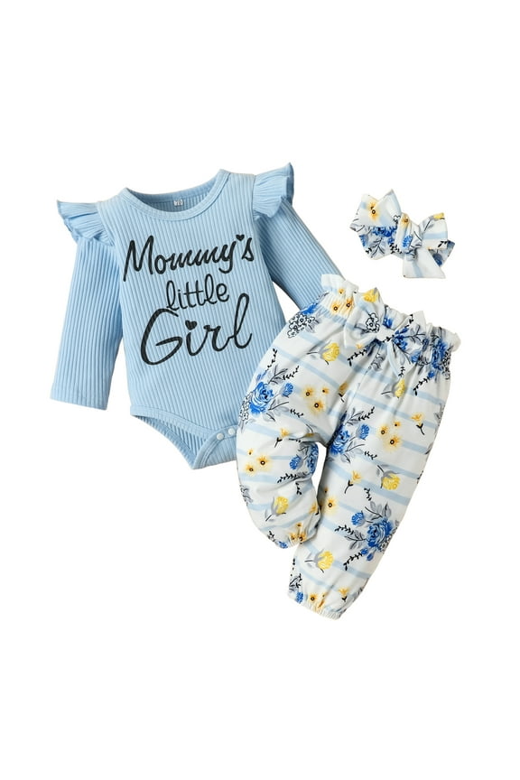 Newborn Baby Girl Clothes Outfit Toddler Long Sleeve Romper Pants Headband Set,3-6M