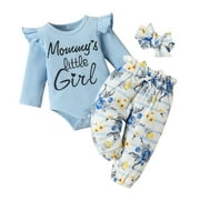 Tiny Cutey Newborn Baby Girl Clothes Outfit Toddler Long Sleeve Romper Pants Headband Set