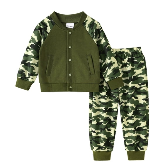 Tiny Cutey Toddler Boys Fall Clothes Outfit Snap-Button Raglan Bomber Jacket Jogger Pants 2-Piece Set for 12-18 Months