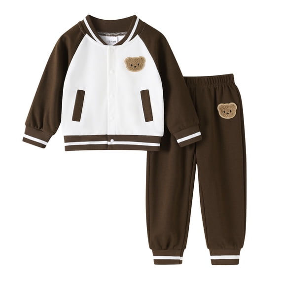 Tiny Cutey Toddler Boys Fall Clothes Outfit Snap-Button Raglan Bomber Jacket Jogger Pants 2-Piece Set for 2-3T
