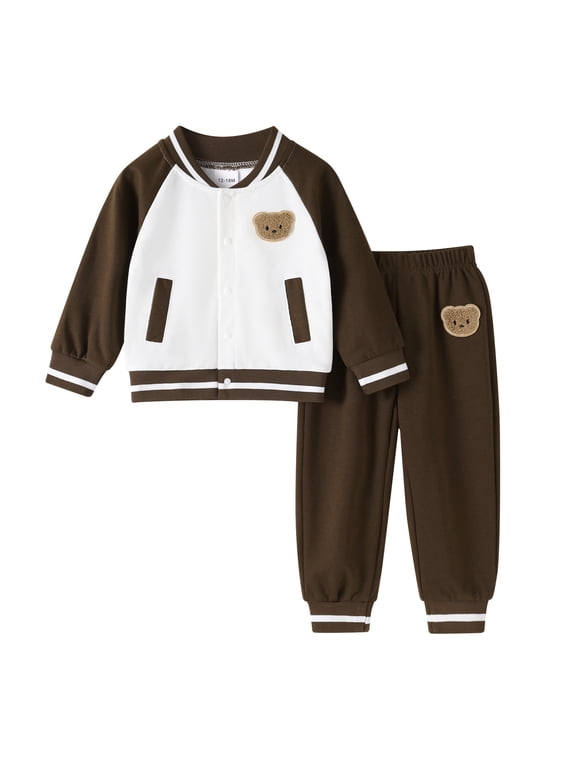 Toddler Boys Fall Clothes Outfit Snap-Button Raglan Bomber Jacket Jogger Pants 2-Piece Set for 5-6T