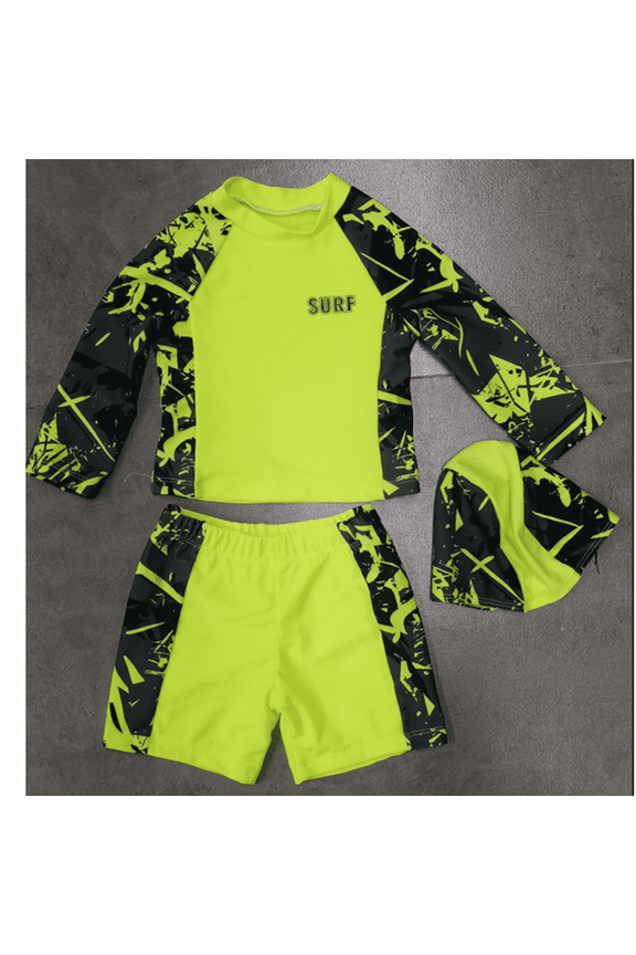 Toddler Boys Swimsuit Baby Long Sleeve Top Shorts Trunks Bathing Suit Set Swimwear Outfit with Hat for 2-3T