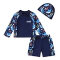 thumbnail image 1 of Tiny Cutey Toddler Boys Swimsuit Baby Long Sleeve Top Shorts Trunks Bathing Suit Set Swimwear Outfit with Hat for 6-12 Months, 1 of 7