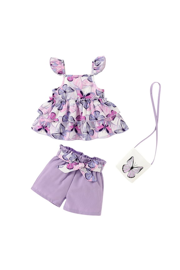 Toddler Baby Girl Clothes Outfits Summer Cute Sleeveless Bowknot Top Shorts Set with Bag for 2-3T