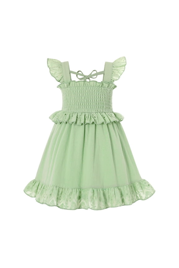 Toddler Baby Girl Dress Kids Summer Cotton Solid Ruffle Sleeveless Skirt Casual Sundress for 18-24 Months