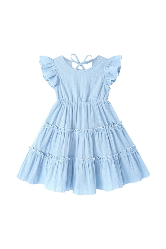 Toddler Baby Girl Dress Summer Ruffle Sleeve Solid Beach Boho Dresses Sundress Clothes for 18-24 Months