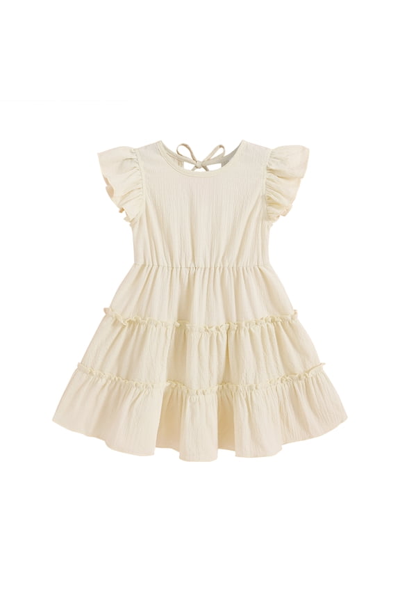 Toddler Baby Girl Dress Summer Ruffle Sleeve Solid Beach Boho Dresses Sundress Clothes for 18-24 Months
